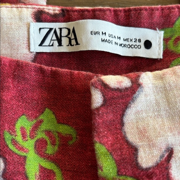 Zara Red Floral Wide-leg pants made from a linen blend. Size 28 - Picture 6 of 7